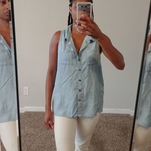 Just living Jean denim button-down tank shirt M